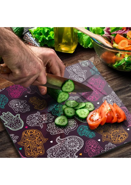 Cam Kesme Tahtası Kare Hamsa Desenli 30X30 cm modelleri