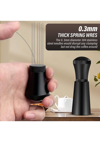 Alaşımlı Kahve Dağıtıcı Karıştırıcılar, Standlı, 0.3mm Kalın Paslanmaz Çelik 7 Iğneler Aracı Espresso Dağıtım Siyah (Yurt Dışından)