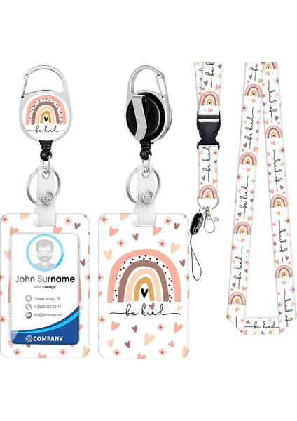 Kordon ve Geri Çekilebilir Makara Klipsli Kımlık Tutucu, Çiçek Deseni Retro Çiçek Kartı Isim Etiketi Kordon Koruyucu Klipler C (Yurt Dışından)