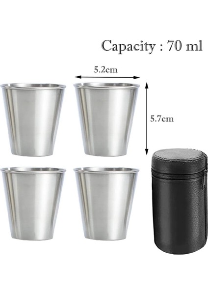 Paslanmaz Çelik Shot Bardakları, 4'lü Bardak Seti, Metal Shot Bardakları, Istiflenebilir, Dış Mekan Için Deri Çantalı Küçük Matara (Yurt Dışından)
