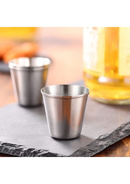 Paslanmaz Çelik Shot Bardakları, 4'lü Bardak Seti, Metal Shot Bardakları, Istiflenebilir, Dış Mekan Için Deri Çantalı Küçük Matara (Yurt Dışından)