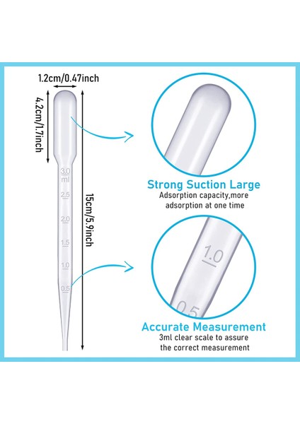 100 Adet 3 ml Plastik Transfer Pipetleri Tek Kullanımlık Kalibre Damlalıklı Pipetler Damlalık 6 Inç Damlalıklı Uçucu (Yurt Dışından)