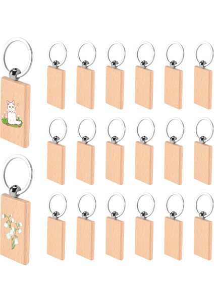 20 Adet Boş Ahşap Anahtarlık Diy Ahşap Anahtarlıklar Anahtar Etiketleri Hediyeler Sarı Dikdörtgen (Yurt Dışından)