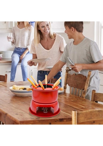 Kırmızı Mini Paslanmaz Çelik Fondü Pot Seti Peynir Çikolata Fondü 6 Daldırma Çatal ve Çıkarılabilir Pot Eritir Şeker Sos Dip (Yurt Dışından) fiyatları