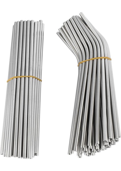 100 Adet Metal Pipet Yeniden Kullanılabilir 304 Paslanmaz Çelik Içme Suyu Boruları 215 mm x 6 mm Kavisli Pipetler ve 50 Düz Pipet (Yurt Dışından)