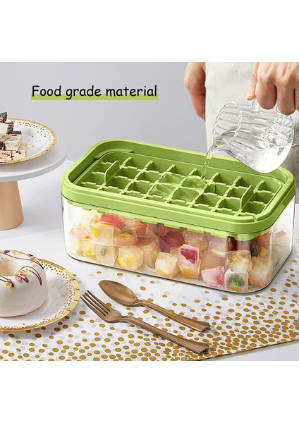 Kapaklı ve Kovalı Kare Buz Tepsisi, 2 Paket Dondurucu Için Kare Buz Tepsisi, 64 Parça Kare Buz Kalıbı (Yeşil) (Yurt Dışından) fırsatları