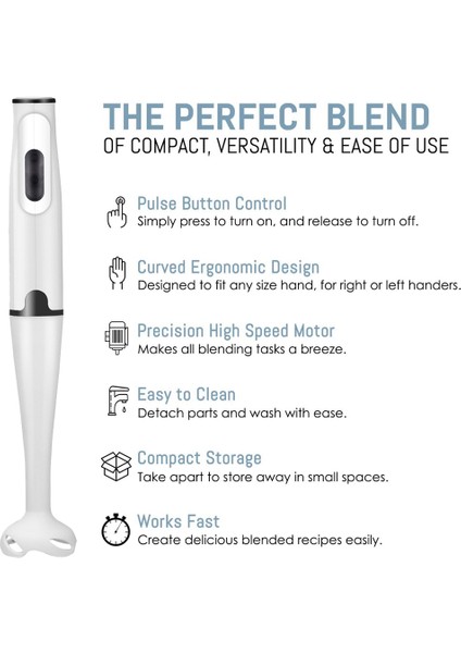 Daldırma Blender 300 Watt Turbo Çubuk El Blenderi, Güçlü Buz Kırıcı Tasarım Püreler Smoothieler, Siyah Ab Fişi (Yurt Dışından)