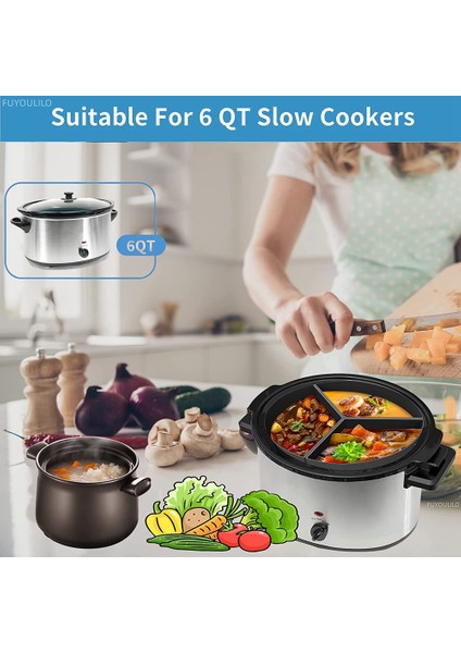 Yavaş Pişirici Gömlekleri, 3'ü 1 Arada Silikon Yavaş Pişirici Bölücü Fit 6qt Oval ve Yuvarlak Tencere Bölücü (Gri) (Yurt Dışından)