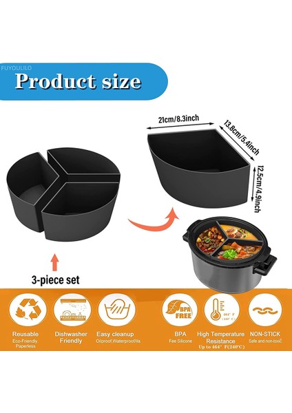 Yavaş Pişirici Gömlekleri, 3'ü 1 Arada Silikon Yavaş Pişirici Bölücü Fit 6qt Oval ve Yuvarlak Tencere Bölücü (Gri) (Yurt Dışından)