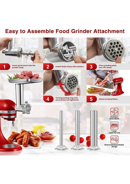 Kitchenaid Stand Mikserleri Için 1 Takım Metal Gıda Öğütücü Aparatı, Kıyma Aparatı Dahildir (Yurt Dışından)