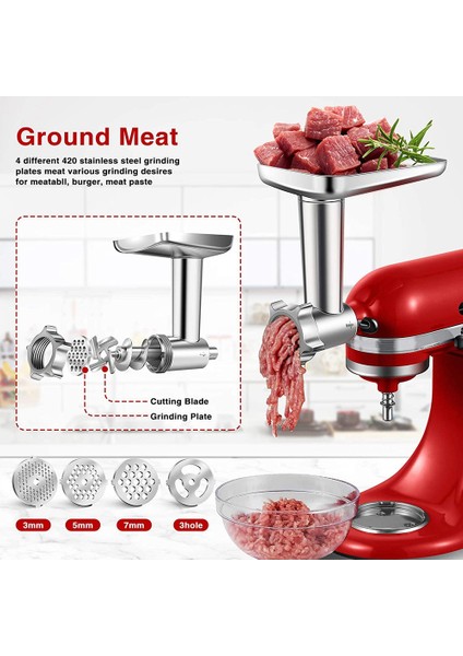 Kitchenaid Stand Mikserleri Için 1 Takım Metal Gıda Öğütücü Aparatı, Kıyma Aparatı Dahildir (Yurt Dışından)