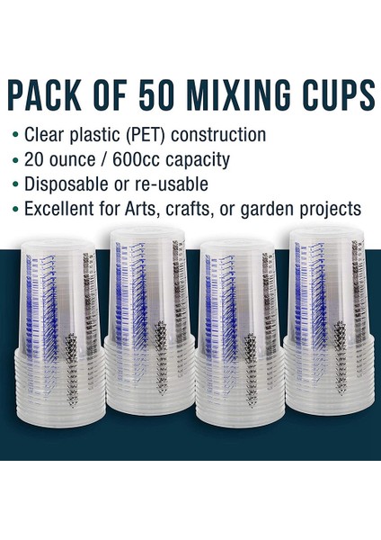 20 Oz (600ML) Tek Kullanımlık Esnek Şeffaf Dereceli Plastik Karıştırma Kapları - 50 Kap - Boya, Reçine, Epoksi, Sanat Için Kullanım (Yurt Dışından)