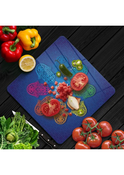 Cam Kesme Tahtası Kare Fatma Ana Eli Desenli 30X30 cm fiyatları