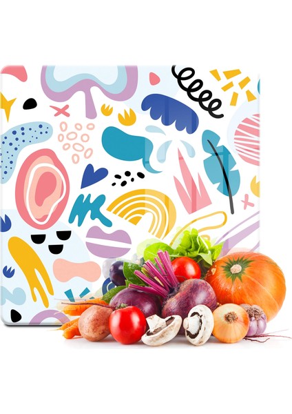 Cam Kesme Tahtası Kare Karışık Çizgi Desenli 30X30 cm