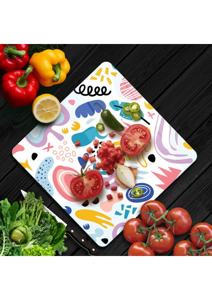 Cam Kesme Tahtası Kare Karışık Çizgi Desenli 30X30 cm fiyatları