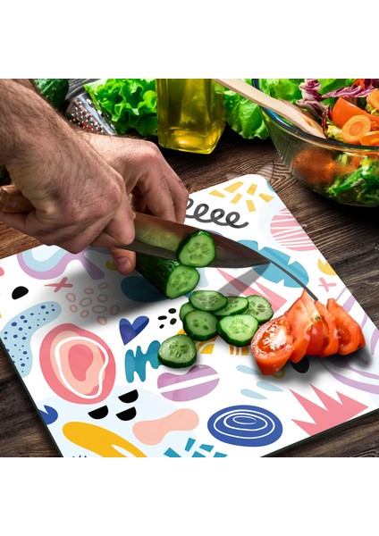 Cam Kesme Tahtası Kare Karışık Çizgi Desenli 30X30 cm modelleri