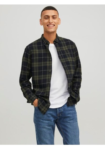 Jack & Jones 12259895 Jjewılly Chech Shırt Gömlek Haki Siyah