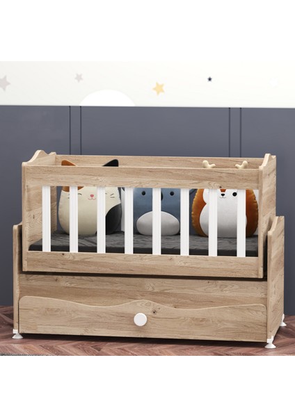 Inci Çekmeceli Sallanırbeşik Anne Yanı Bebek Beşiği - Meşe-