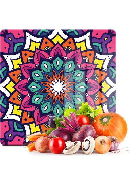 Cam Kesme Tahtası Kare Mandala Desenli 1307 30X30 cm