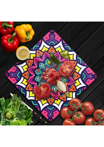 Cam Kesme Tahtası Kare Mandala Desenli 1307 30X30 cm fiyatları
