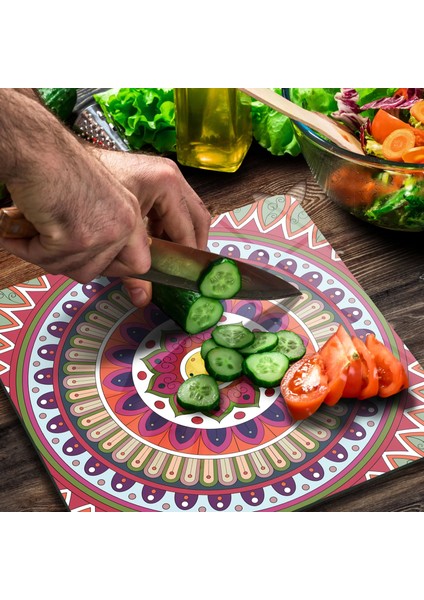 Cam Kesme Tahtası Kare Mandala Desenli 1313 30X30 cm modelleri