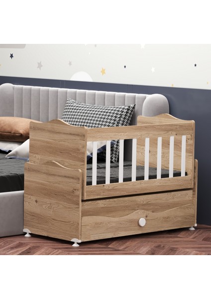 Inci Çekmeceli Anne Yanı Bebek Beşiği - Meşe + Yatak - modelleri