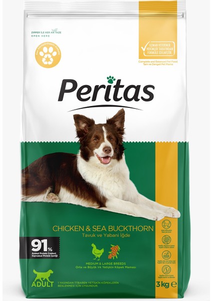 Orta-Büyük Irk Tavuklu ve Yabani Iğdeli Köpek Maması 3 kg
