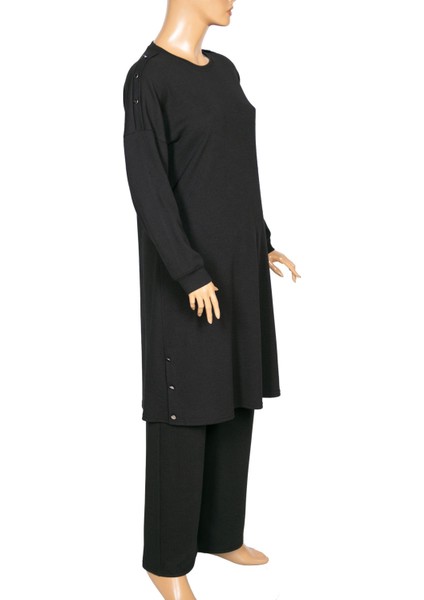 Kadın Benan Fitilli Düğmeli Spor Siyah Pantolon Tunik Takım modelleri