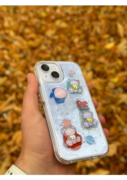 Apple iPhone 13 Kılıf 3D Kabartmalı Emoji Ayıcık Kalp Kelebek Rıch Gırl Yazılı Cool Kreasyon Kılıf