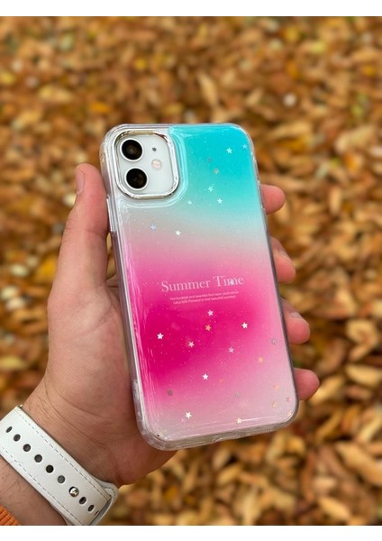 Apple iPhone 11 Kılıf Summer Time Kış Kreasyonu Simli Yıldızlı Işıltı Ombre Renk Geçişli Hologram