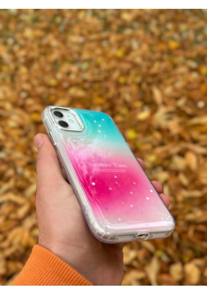 Apple iPhone 11 Kılıf Summer Time Kış Kreasyonu Simli Yıldızlı Işıltı Ombre Renk Geçişli Hologram