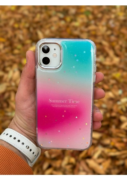 Apple iPhone 11 Kılıf Summer Time Kış Kreasyonu Simli Yıldızlı Işıltı Ombre Renk Geçişli Hologram