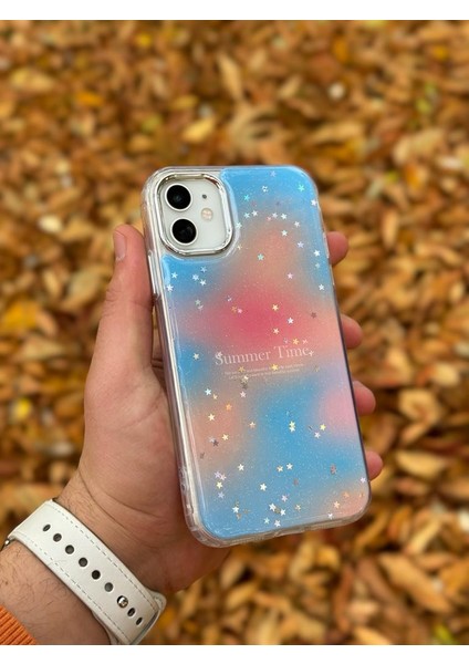 Apple iPhone 11 Kılıf Summer Time Kış Kreasyonu Simli Yıldızlı Işıltı Ombre Renk Geçişli Hologram