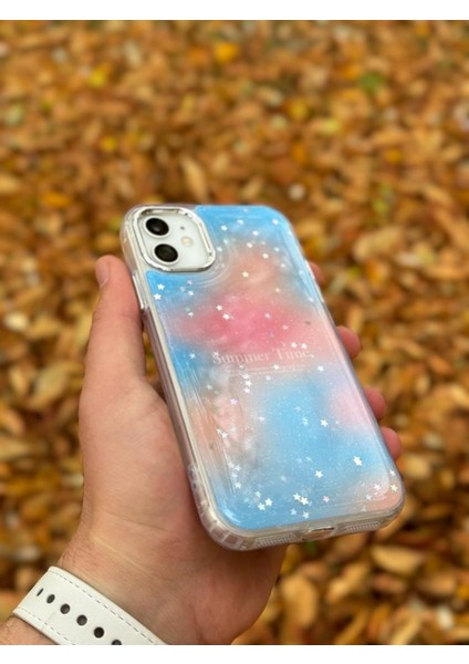 Apple iPhone 11 Kılıf Summer Time Kış Kreasyonu Simli Yıldızlı Işıltı Ombre Renk Geçişli Hologram