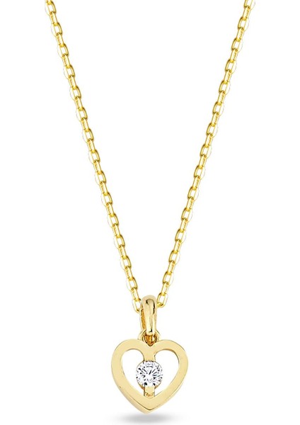 14 Ayar Altın Tek Taşlı Kalp Kolye 1,7 gr