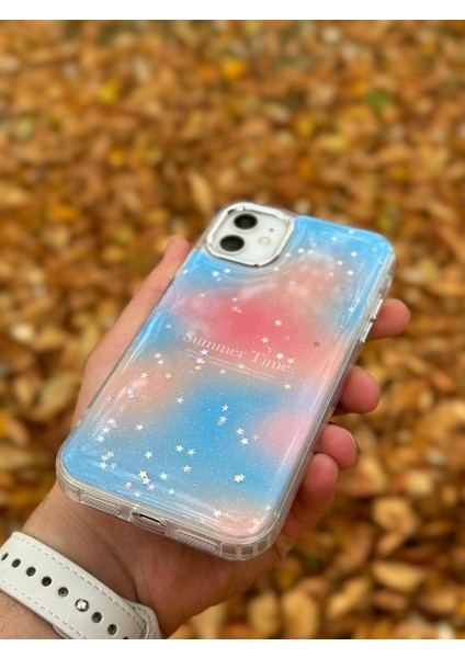 Apple iPhone 11 Kılıf Summer Time Kış Kreasyonu Simli Yıldızlı Işıltı Ombre Renk Geçişli Hologram