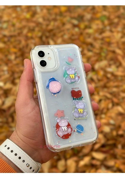 Apple iPhone 11 Kılıf 3D Kabartmalı Emoji Ayıcık Kalp Kelebek Rıch Gırl Yazılı Cool Aşko Kreasyon