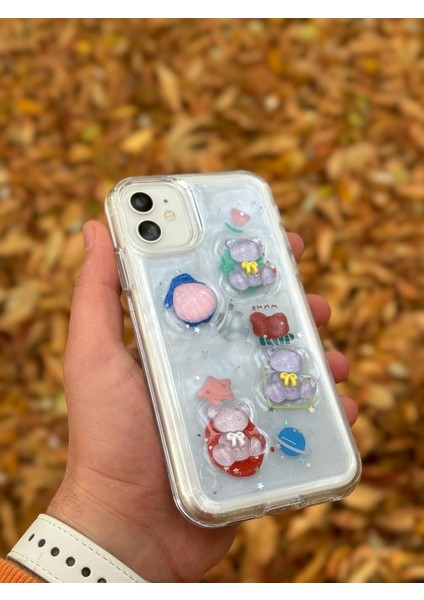 Apple iPhone 11 Kılıf 3D Kabartmalı Emoji Ayıcık Kalp Kelebek Rıch Gırl Yazılı Cool Aşko Kreasyon