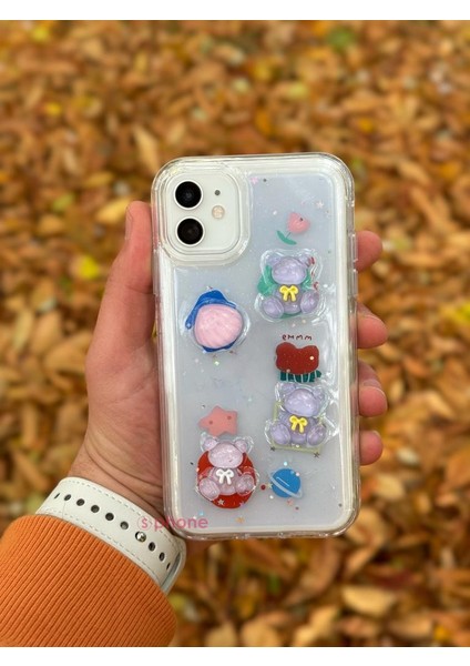 Apple iPhone 11 Kılıf 3D Kabartmalı Emoji Ayıcık Kalp Kelebek Rıch Gırl Yazılı Cool Aşko Kreasyon