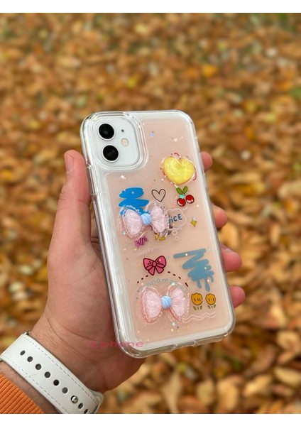 Apple iPhone 11 Kılıf 3D Kabartmalı Emoji Ayıcık Kalp Kelebek Rıch Gırl Yazılı Cool Aşko Kreasyon