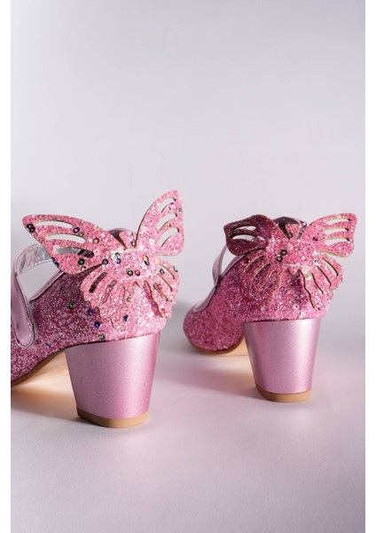 Topuklu Arkası Kelebekli Pembe Taşlı Ayakkabı fiyatları