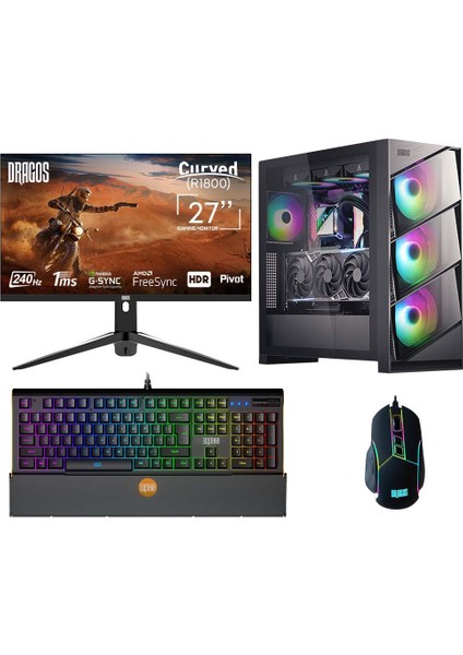 DRX6112 Ryzen 7 5700X 32GB Ram 1tb M.2 Nvme SSD 8gb RTX4060 Ekran Kartı 27 Inç 240Hz Curved Monitör Freedos Oyuncu Bilgisayarı