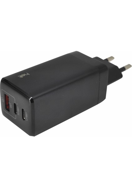 Siyah Çoklu Çift Şarj Adaptörü Başlığı Hızlı Şarj Cihazı(Type-C/usb-C Qc 3.0+65W Gan Pd+6 Lı Koruma)