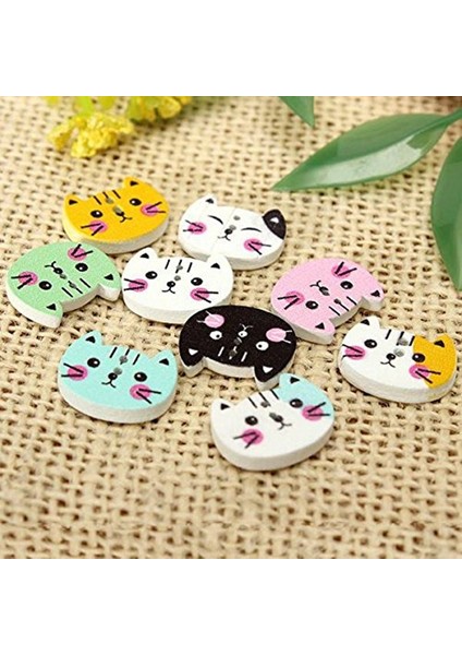 100 Adet Hayvan Kedi Ahşap Düğme Dikiş Scrapbooking Dıy Zanaat Renkli 2 Delik (Yurt Dışından) modelleri