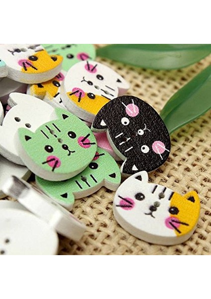 100 Adet Hayvan Kedi Ahşap Düğme Dikiş Scrapbooking Dıy Zanaat Renkli 2 Delik (Yurt Dışından) fırsatları