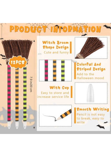 Cadılar Bayramı Cadı Süpürge Kalem Renkli Cadı Süpürge Kalemler Sihirbaz Kalem Süpürge Yazma Kalemler (12 Adet) (Yurt Dışından) fiyatları