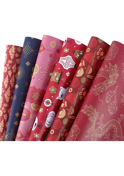 Ambalaj Kağıdı 6'lı Set, Bahar Şenliği Çin Yeni Yılı Dıy Hediye Kırmızı Ambalaj Kağıdı, 70CM x 50CM (Yurt Dışından)