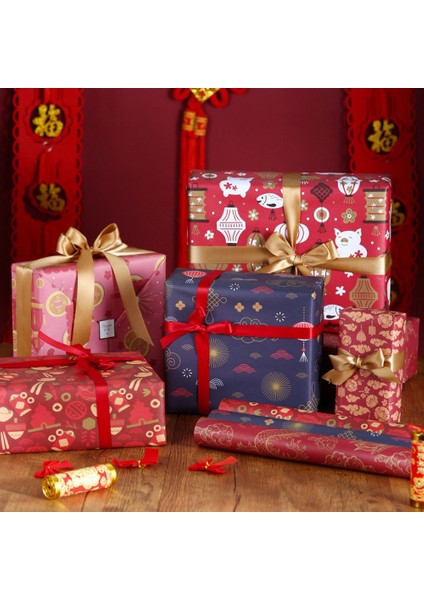 Ambalaj Kağıdı 6'lı Set, Bahar Şenliği Çin Yeni Yılı Dıy Hediye Kırmızı Ambalaj Kağıdı, 70CM x 50CM (Yurt Dışından)