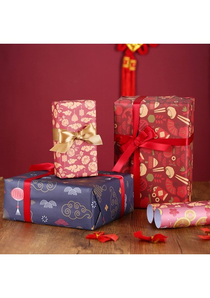 Ambalaj Kağıdı 6'lı Set, Bahar Şenliği Çin Yeni Yılı Dıy Hediye Kırmızı Ambalaj Kağıdı, 70CM x 50CM (Yurt Dışından)