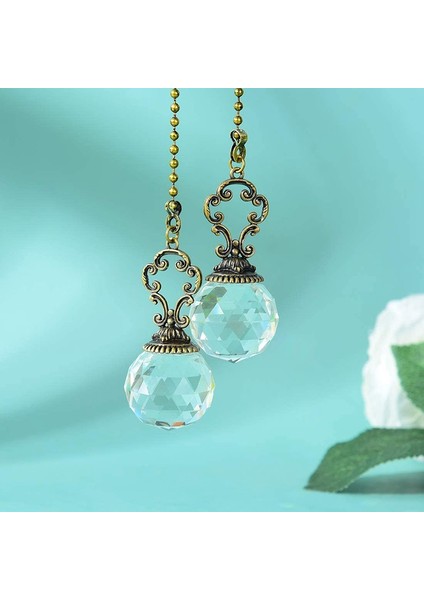 2'li Set Vintage Stil Şeffaf Fan Çekme Tavan Vantilatörü Zinciri Çeker Kristal Prizma Topu (Yurt Dışından)